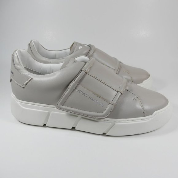 COSTUME NATIONAL Leather Touch-Strap Platform SNEAKERS Size 38 7.5 Gray NEW $425 - Picture 4 of 14